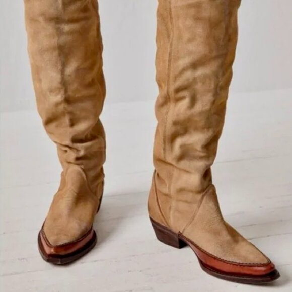 Free People Sterling Western Tall Boots | Tan Suede | Size 37 / US 7 - Picture 2 of 16
